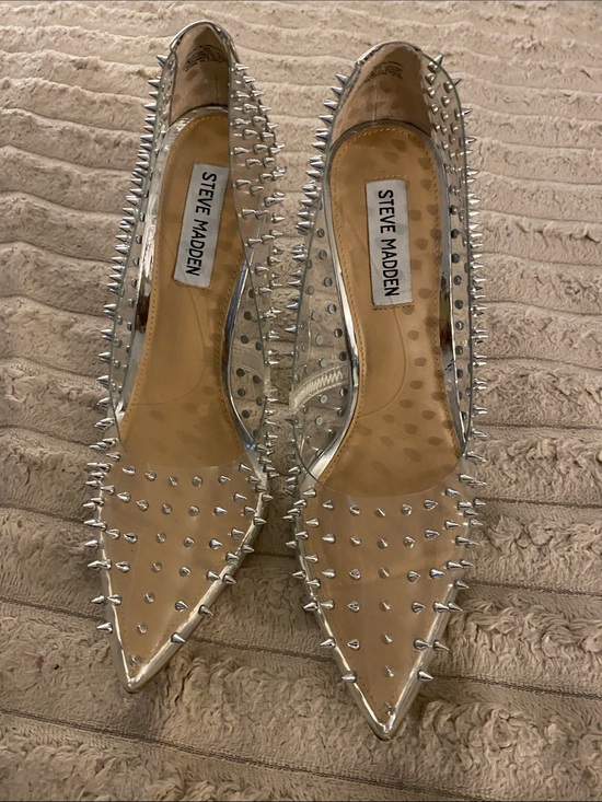 Steve Madden Shoes - Steve Madden Clear Silver Spike Pointed-Toe Flats - Like New